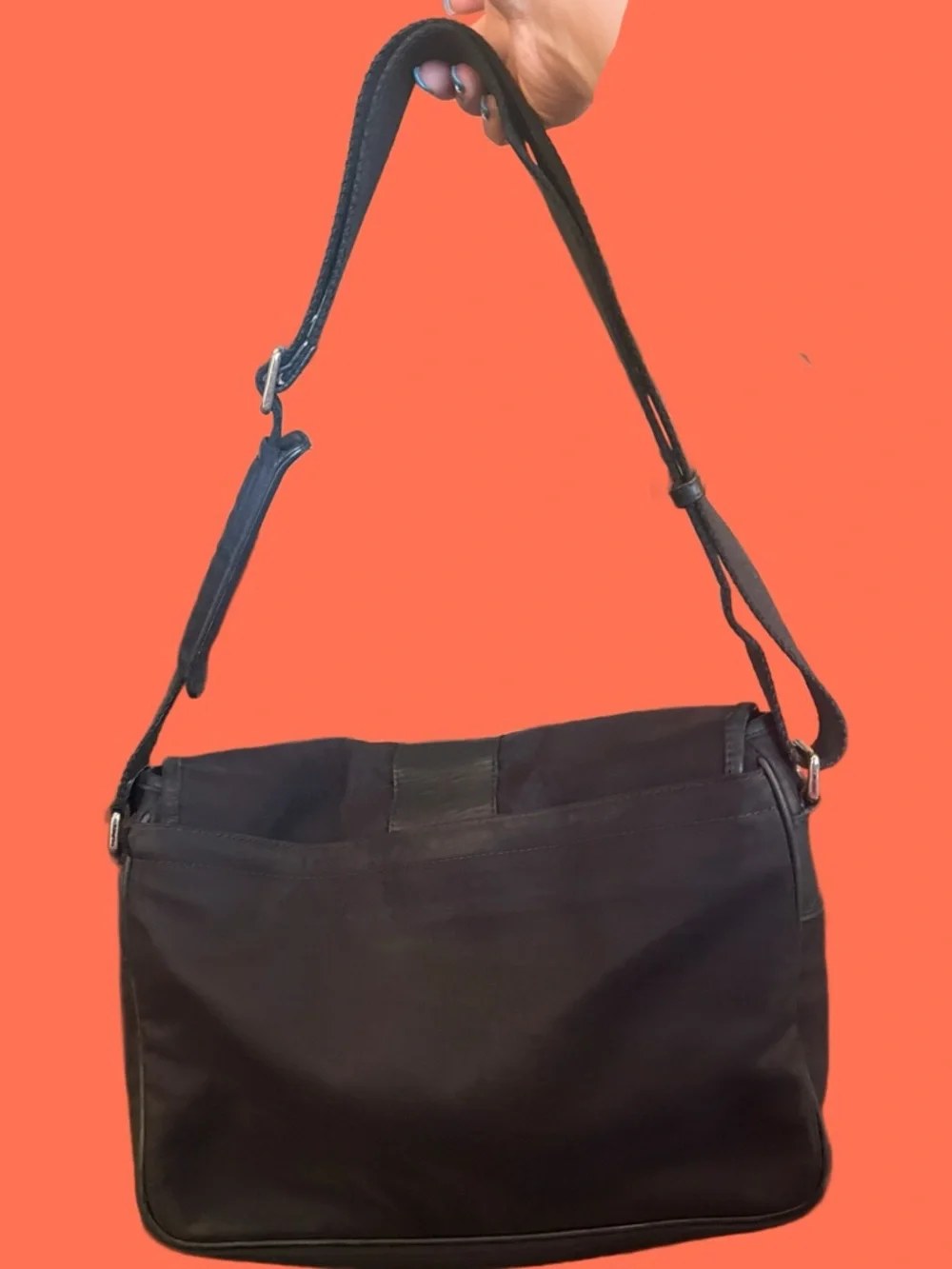 Coach Vintage Black Canvas and Nylon Leather Trim Messenger Bag